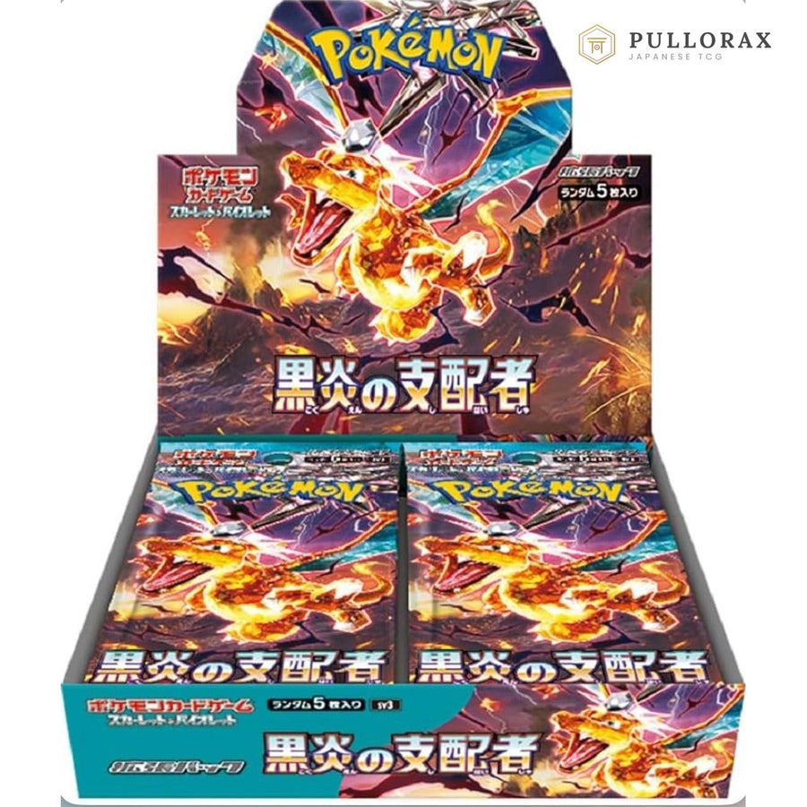 Ruler of the Black Flame SV3 Japanse Pokémon booster box — aanzicht van geopende display